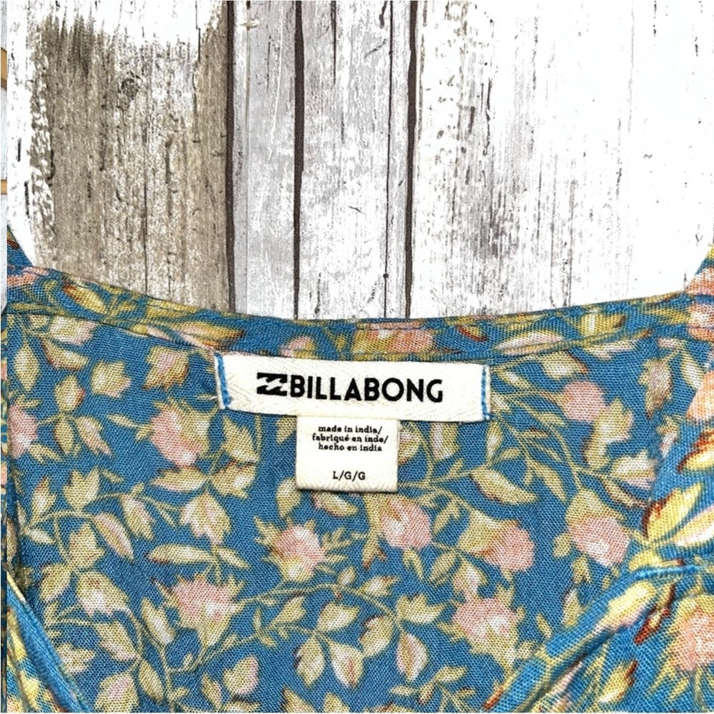 Billabong Blue Floral Open Off The Shoulder Button Blouse - Picture 5 of 5